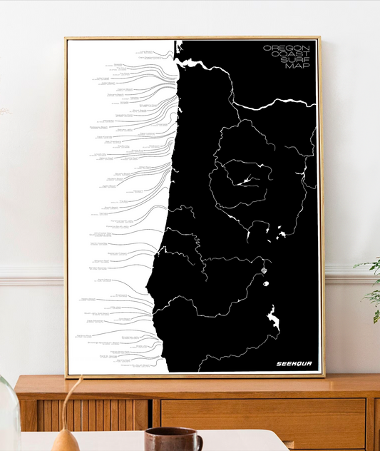 Oregon Coast Surf Map | Black/White Poster
